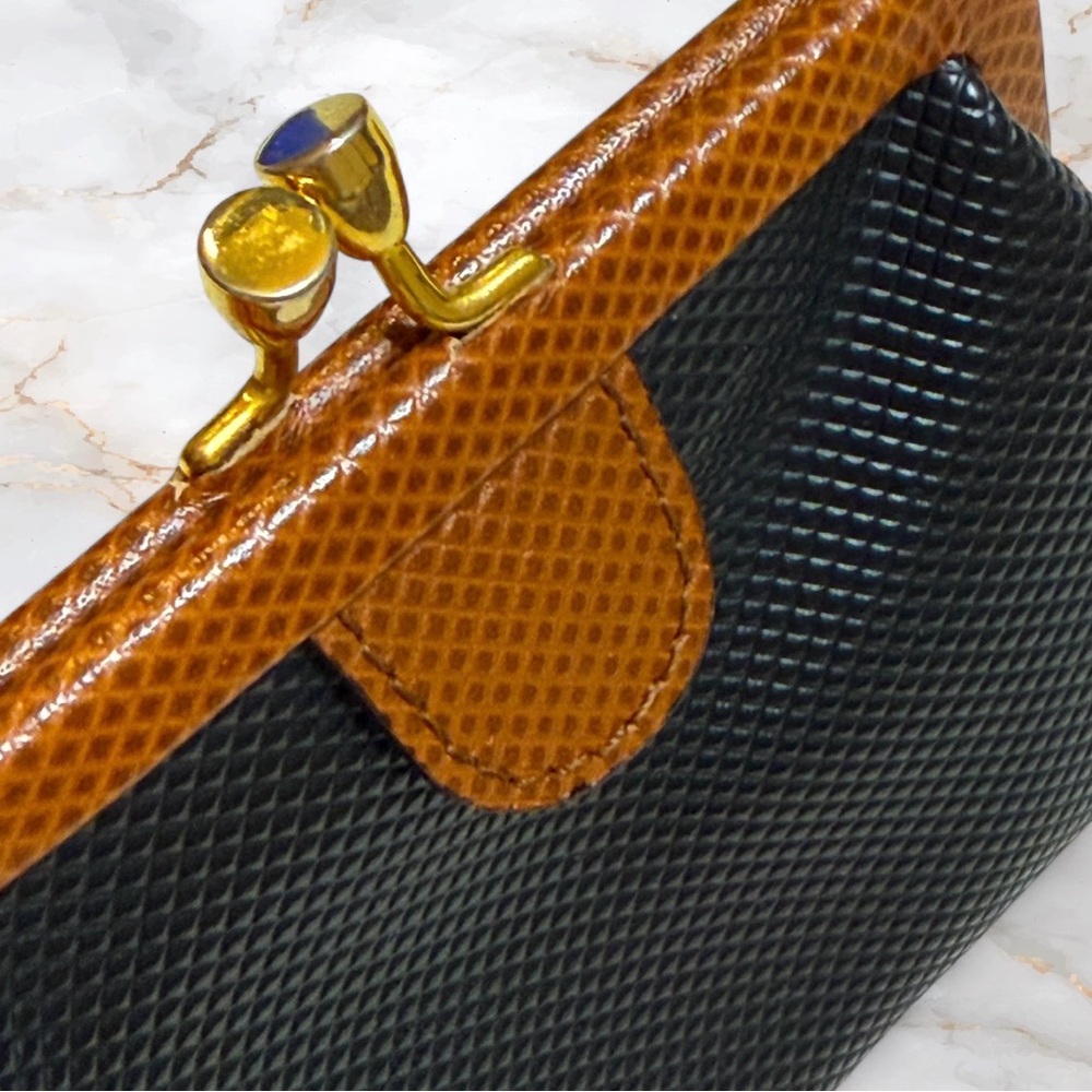 Vintage Bottega Veneta Lizard Skin & Black Leather Kiss Lock Small Clutch EUC - Picture 8 of 8